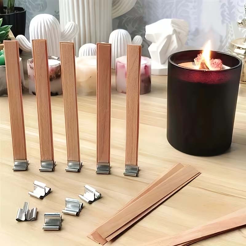 Wooden Wick Candle - 20pcs Wooden Candle Wicks with Metal