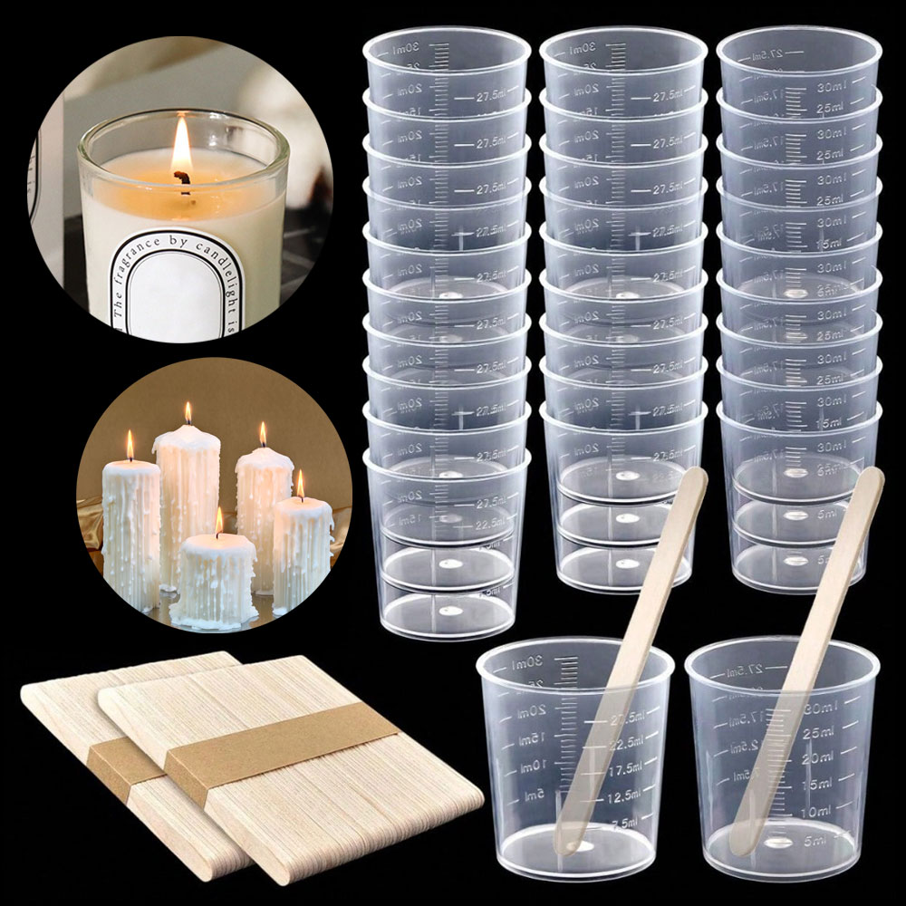 Wooden Wick Candle - 5/10/20 Pcs 30ml/1oz Plastic Graduated Cups